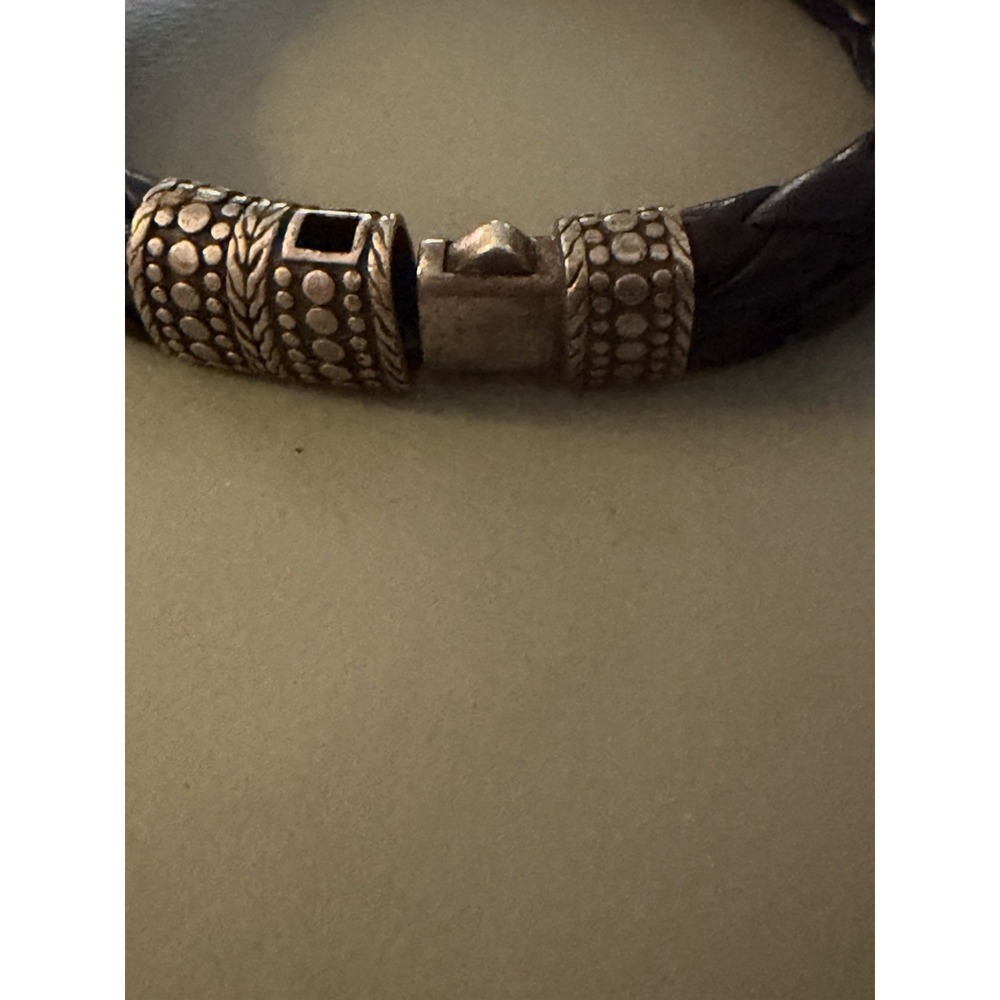 JOHN HARDY Mens Sterling Silver Dot Double Row Black Leather Bracelet 8.5" - Picture 3 of 6
